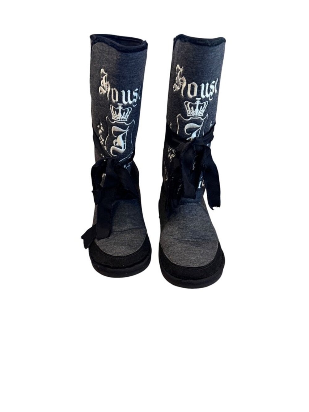JUICY COUTURE grey and black soft sided boots with ties Size 8 EUC
